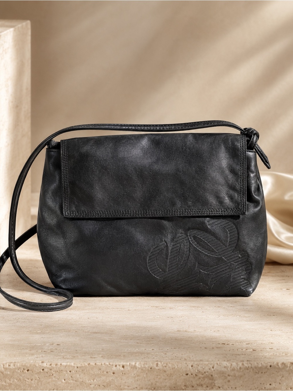 Loewe Black Leather Crossbody Bag with Subtle Embossed Logo